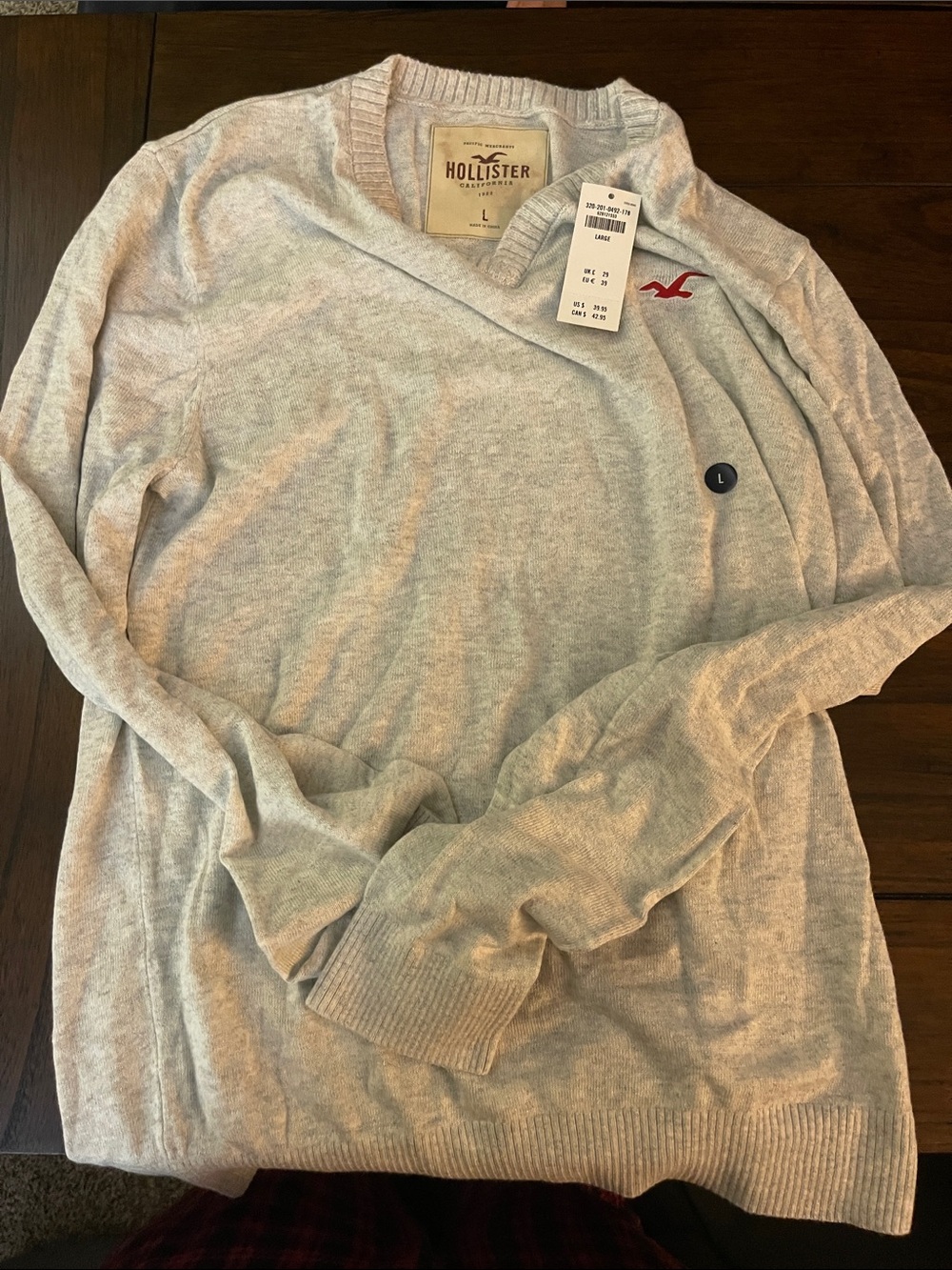 Hollister Women's Light Gray Crewneck Sweater with Red Logo
